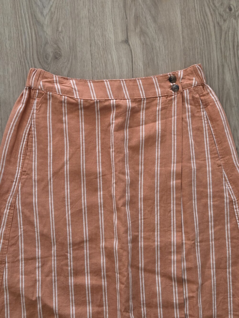 Pact Canopy Linen Striped Wrap Midi Skirt S Vacay Cottage Capsule Hippie Casual - Picture 4 of 11